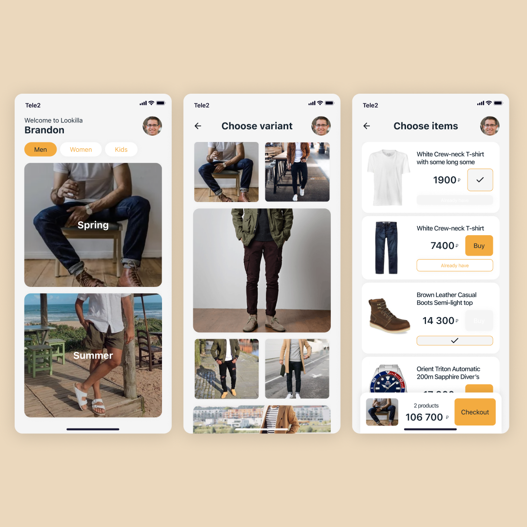 Lookilla mobile app — free personal stylist by Sergey Alexeychikov on Dribbble