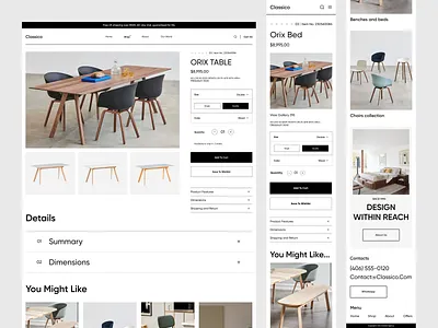 Classico Product Page bedroom clean ecommerce futniture homedecor homepage interior kirchen landing page landingpage product page responsive sofa uidesign userinterface web design webpage white space wood woodworking