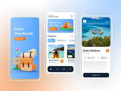 Mobile App Design. Travel app ui ux