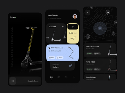 Bike & Scooter Rental App UI Concept app design application bike booking business car sharing delivery driver electric ev mobile app order ride sharing route scooter startup user interface ux