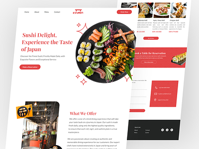 Kyuben - Japanese Sushi Restaurant Landing Page Website food website japanese japanese style landing page red restaurant restaurant website sushi sushi restaurant sushi restaurant website sushi website ui design uiux design web design website