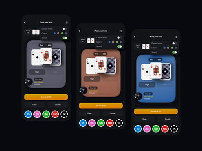 Hi low card game Ui concept app branding design ios mobile ui ux