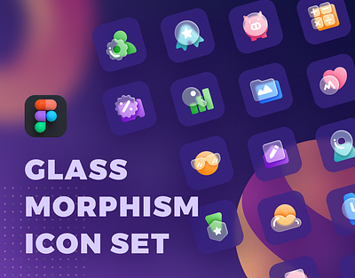 [Iconohraphy] Glassmorphism Icon Set dark theme figma glassmorphism icon design icon set iconography icons interaction design ui design