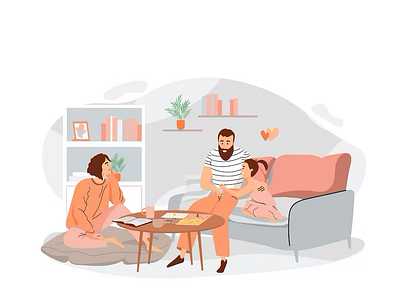 Family 2d chilloutzone concept cozyathome family flat homeday homedowntime homelife illustration lazyday man mentalhealthbreak people picture relaxathome staycation woman