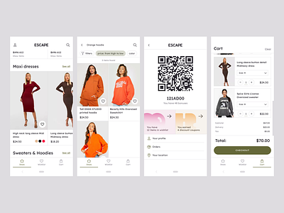 Fashion E-Commerce Mobile App | ESCAPE app clothes e commerce fashion mobile app shop stode ui ui design ux