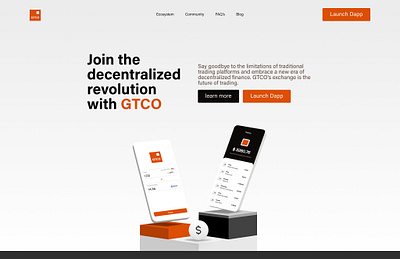 GTCO Decentralized exchange landing Page bitcoin blockchain cex dex fintech landingpage ui ux web 3