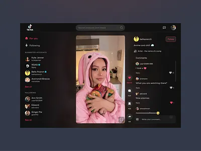 TikTok Web Redesign app dark dark theme mobile app social media tik tok tiktok tiktok web ui ui design ux web web app web application website website design