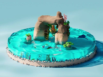 A piece of ocean 3d 3danimation 3dillustration animation blender3d blenderanimation cycles illustration isometric3d