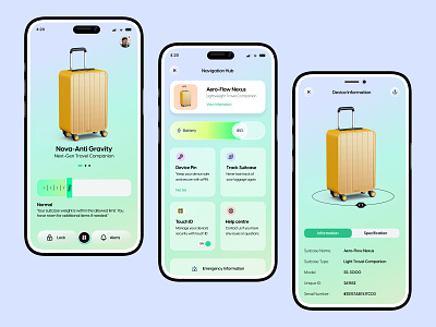 Nova Smart Suitcase App animation app appdesign graphic design interaction minimal mobile mobileapp modernapp motion graphics travelapp ui uidesign