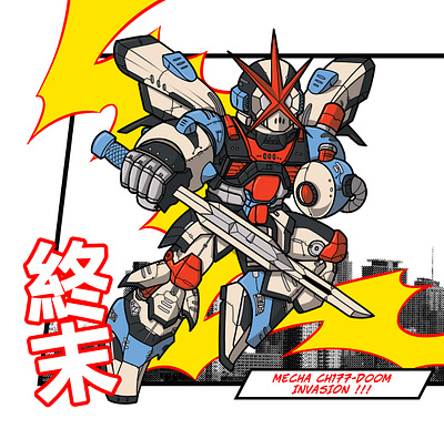 Chill Vibes " Mecha Doom " Shirt Design 90s anime branding cartoon comic graphic design harajuku illustration japan manga mecha merchandisedesign retro robot shirtdesign ui vintage