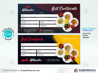 Restaurant / Fast Food Shop Gift Certificate Design business gift voucher canva gift certificate canva gift voucher card canva gift voucher design canva template design fast food gift certificate restaurant gift voucher restaurant voucher