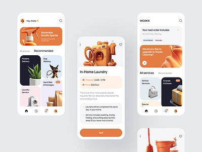 Home management app UI design 3d app bundles cleaning cuberto experience design graphics grocery shopping home icons laundry management ui ui design ux