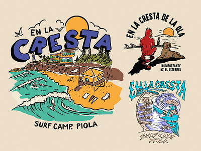 Layouts for En la Cresta travel agency agency apparel design art branding chill design graphic design illustration layouts logo sea surfing travel ux vector