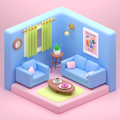 3d Isometric living room 3d 3dart 3ddesign blender illustration isometricart