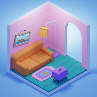The Simpson's living room stylization 3d 3dart 3ddesign blender illustration isometricart