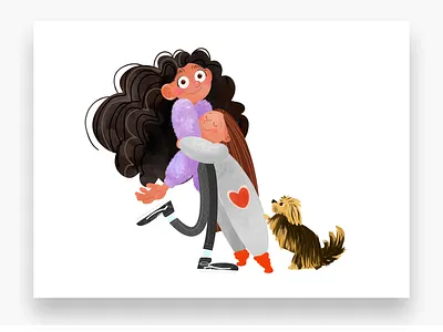 Motherly Love big eyes big hair cartoon character design curly daughter dog drawing heart hug illustration love mom mother mothers day procreate puppy vans
