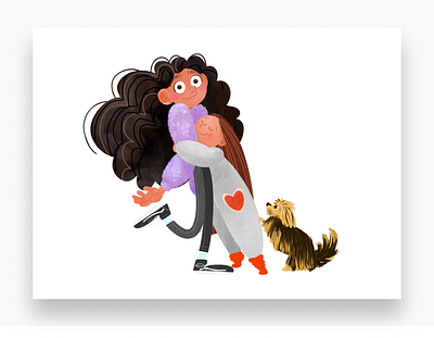 Motherly Love big eyes big hair cartoon character design curly daughter dog drawing heart hug illustration love mom mother mothers day procreate puppy vans