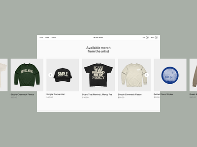 E-commerce for merchandise store add to cart apparel band bethel buy product clothing ecommerce fashion marketplace merch minimal online store shirt shopify shopping style ui ux web design website