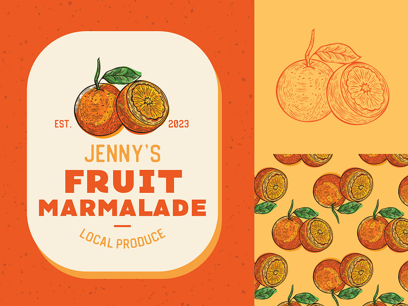 Local Produce Branding & Illustration artisan brand branding branding design food brand food packaging fruit hand drawn illustration jelly line art local local produce marmalade natural orange organic pattern vintage style visual identity