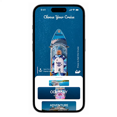 BuiLD 1.0 UI #027 - A Cruise Booking App | UI Animation animation cruise cruise booking app dailyui design motion graphics ocean sea the royal carribean ui uidesign
