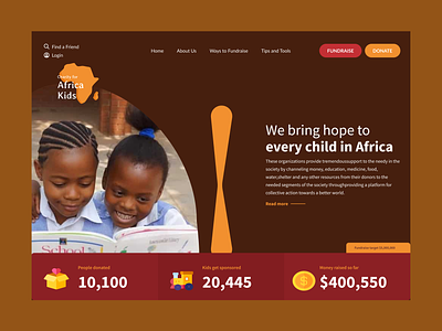 Charity/Fundraising landing page africa charity children design donation fundraise homepage landingpage product design productdesign ui uiux ux web web design website