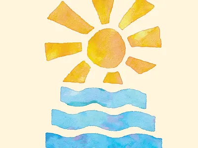 Sun and Sea Waves Watercolor Painting illustration minimalist naive redbubble sun teepublic waves
