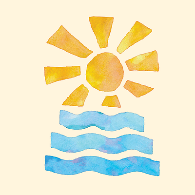 Sun and Sea Waves Watercolor Painting illustration minimalist naive redbubble sun teepublic waves