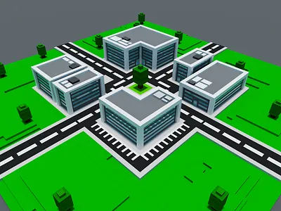 Urban Roundabout 3D Model Voxel Art 009 3d buildings magicavoxel render roundabout urban voxel art