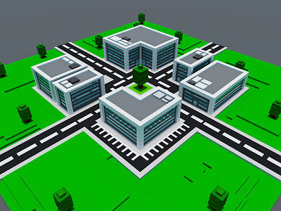 Urban Roundabout 3D Model Voxel Art 009 3d buildings magicavoxel render roundabout urban voxel art