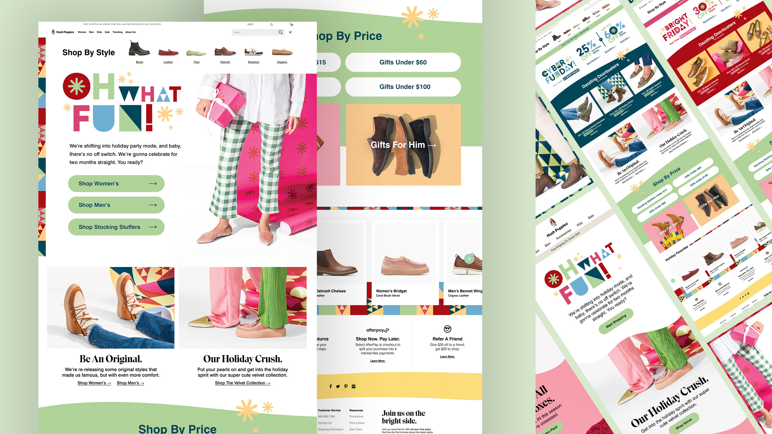 Hush Puppies 2022 Holiday Digital Design black friday christmas cyber monday design digital ecommerce email holiday landing page marketing retail shoe social web