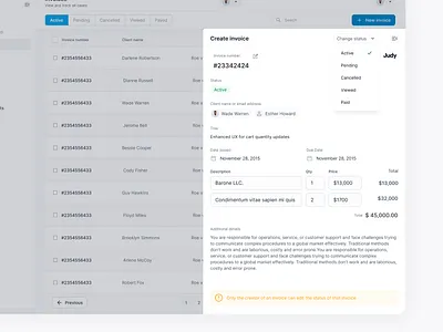 Create invoice for clients dashboard design invoice legal product design ui
