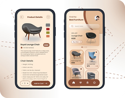 Mobile App - Furniture Ecommerce App app design furniture home accessory illustration shopping ui