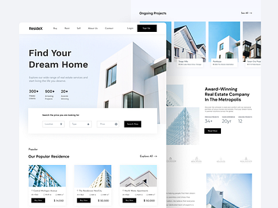 Real Estate Services Website Landing page - ResideX branding design graphic design home page landing page modern real estate ui ux vector website