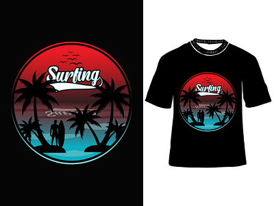 Colorful and Surfing Sunset for T-Shirt Design tee shirt