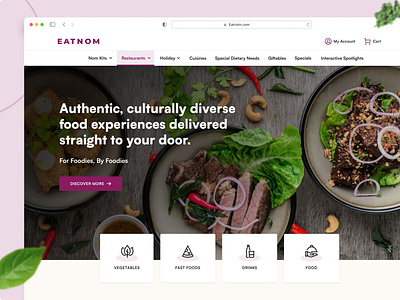 Eatnom Website - Home Page clean delivery food food website graphic design home page restaurant ui web design website