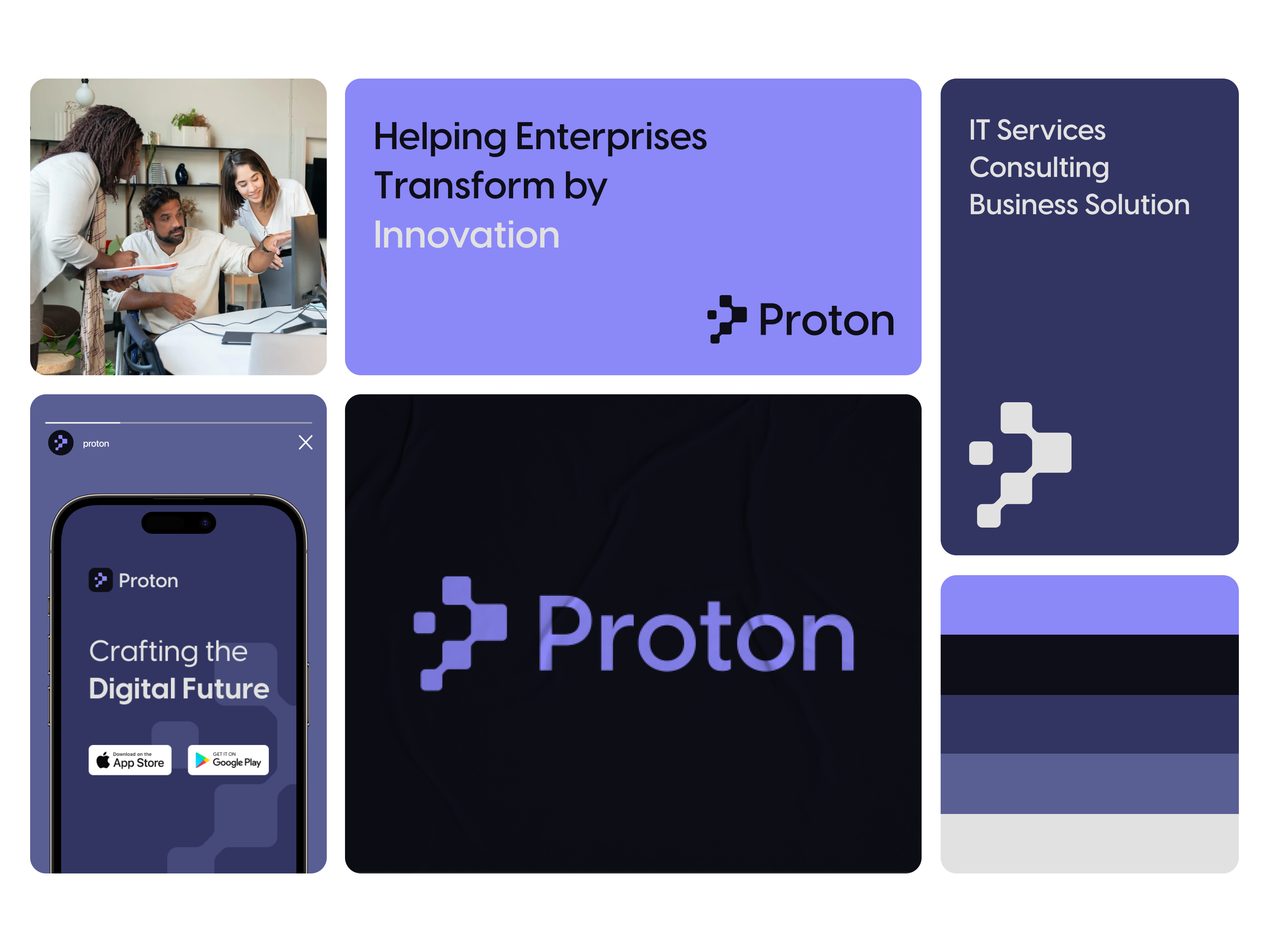 Proton - Brand Application brand brand application brand book brand guideline brand guidelines brand identity branding business case study consulting design graphic design it service logo logo application modern logo startup visual brand identity visual branding visual identity