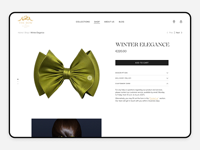 E-commerce product page bow couture design desktop e commerce ecommerce fashion hair accessorise interface luxury product page shop ui ux uxui web design website