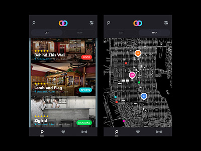 BarHop App UI app design bars city design flat ios iphone listing listing service location based map night out pubs search query theme ui user interface ux
