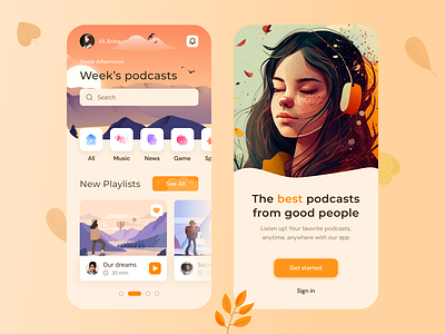 🎵 Podcast — Mobile App ai app design first draft graphic design illustration midjourney musicapp podcast training project ui uiux ux webdesign