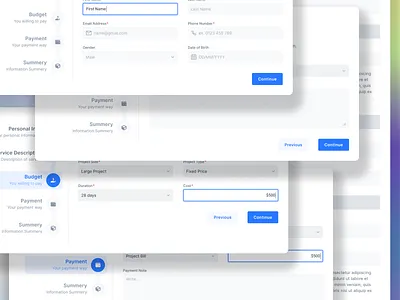 Stepper Form Design client communication interface design multistep saas stepper ui ux