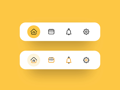 Bottom Navigation interaction android animation app bell bottom nav bottom navigation bar calendar gear home home icon icon icon animation ios mobile ui ui ux yellow