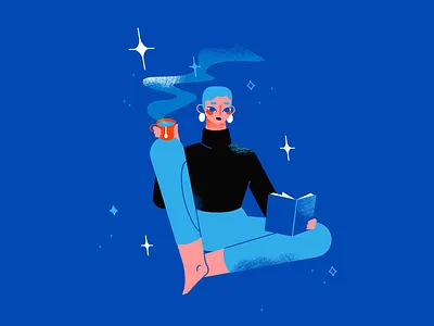 Dreamy styleframe bedtime book character design dreamy female illustration night reading styleframe tea texture woman