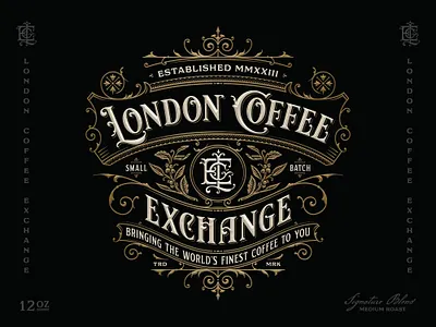 London Coffee Exchange - Branding & Packaging branding coffee coffee logo coffee packaging hand drawn identity label label design logo design monogram packaging packaging design retro logo rustic speakeasy typography victorian vintage label vintage logo