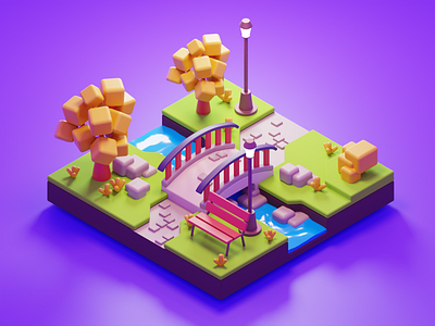 Polygon Runway: 3D Scene - Sunny Park 3d blender design illustration isometric low poly render