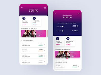 Cashback Marisa app design finance mobile ui uidesign