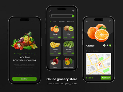 Online grocery store mobile app 3d animation app branding design fruit graphic design illustration logo motion graphics typography ui ux vector vegetables