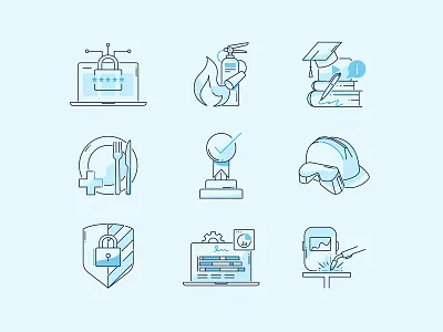 Risk management – Icon set business communicate design hard hat icon icon set illustration lines management minimal platform risk safety shield software solution ui ux