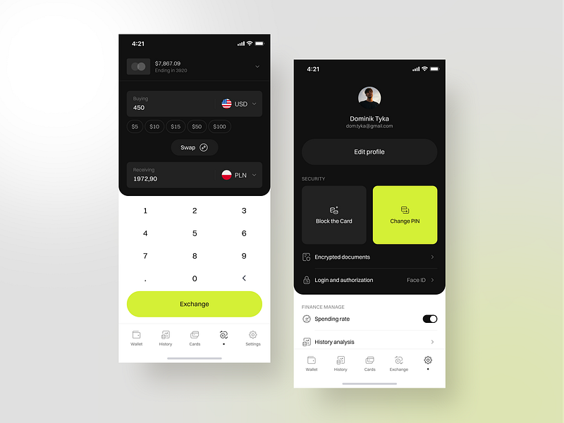 Exchange & Settings - Bankito ' banking mobile app app application bank banking concept currency design dribbble exchange finance fintech input ios mobile mobile app settings swap ui ui design ux