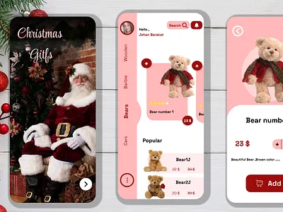 Santa Claus Gifts app UI / UX animation bears gift gifts graphic design merry christmas new year santaclaus ui