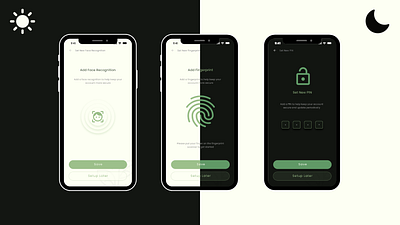 Night and Light modes in design app authentication design face fingerprint light mode night mode pin recognition switch ui ux